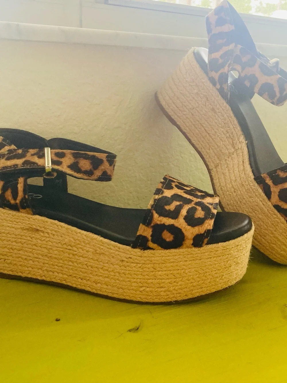 Franco Sarto Leopard Espadrille Platform Sandals - Black & Tan